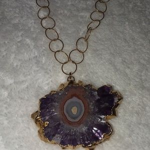 Gold Filled Amethyst Slab Pendant on Chain